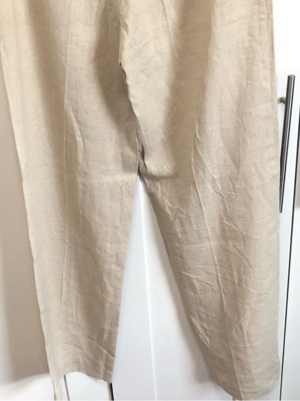 Zara Beige Tailored Straight Leg Linen-Blend Trousers